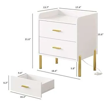 Stylish White Nightstand Set with USB Charging Ports