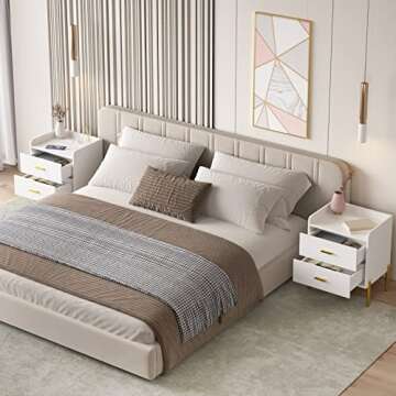 Stylish White Nightstand Set with USB Charging Ports