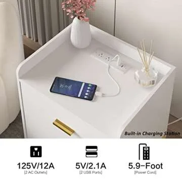 Stylish White Nightstand Set with USB Charging Ports