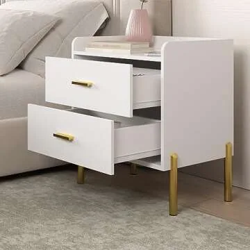 Stylish White Nightstand Set with USB Charging Ports