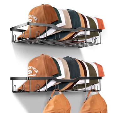 KEETDY Metal Hat Racks for Baseball Caps - Wall Storage Organizer, 2 Packs