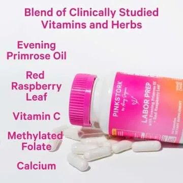 Pink Stork Labor Prep - Evening Primrose Oil Capsules with Red Raspberry Leaf Tea, Gentle Birth & Po...