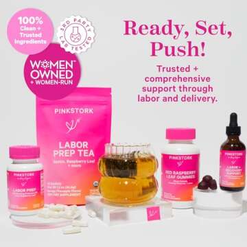 Pink Stork Labor Prep - Evening Primrose Oil Capsules with Red Raspberry Leaf Tea, Gentle Birth & Postpartum Care, Third Trimester Pregnancy Must Haves, 60 Capsules