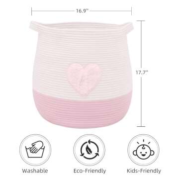childishness ndup Large Cotton Rope Basket, Woven Storage Basket for Toy, Laundry and Blanket Organi...
