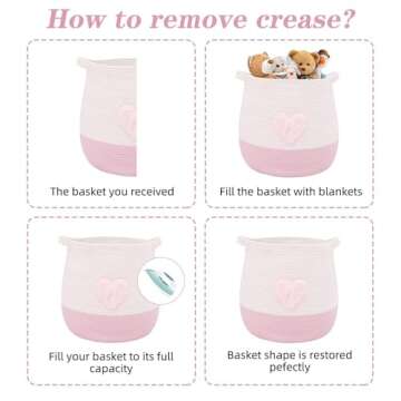 childishness ndup Large Cotton Rope Basket, Woven Storage Basket for Toy, Laundry and Blanket Organizer Basket, Round Hamper Basket with Handles for Kid's Room 17.7"x16.9"