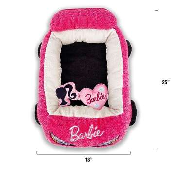 Megatoys Barbie Plush Car Pet Bed- Themed Plush Pink Pet Bed for Dogs and Cats – Soft and Cozy Pet...
