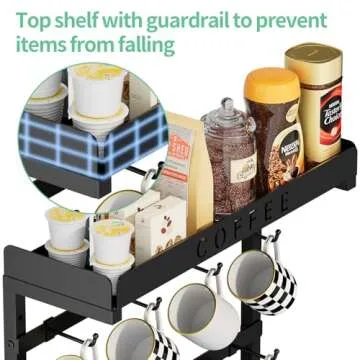 ZDDLOINP Wall Mounted Coffee Mug Holder with Adjustable Hooks