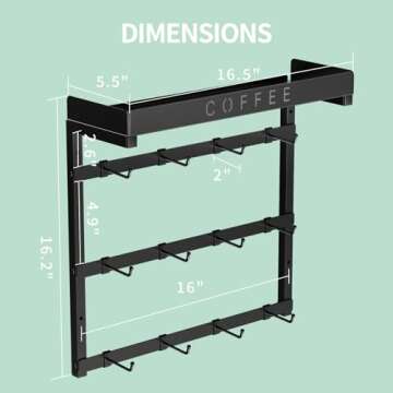 ZDDLOINP Wall Mounted Coffee Mug Holder with Adjustable Hooks
