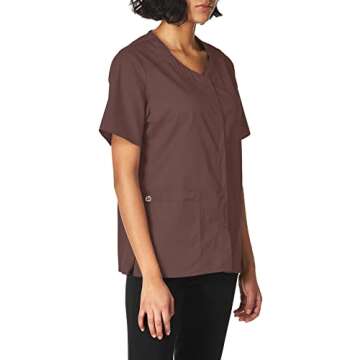 WonderWink Women's Wonderwork Short Sleeve Snap Jacket, Chocolate, Small