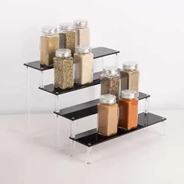 ihomecooker Acrylic Stands for Display,4 Tier Black Cupcakes Perfumes Figurines Display Stand Risers Shelf for Decoration and Organizer