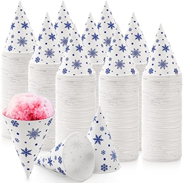 AVLA 400 Pack Snow Cone Cups, 4 OZ LeakProof Paper Cone Water Cups for Slush, Shaved Ice, Ice Cream,...