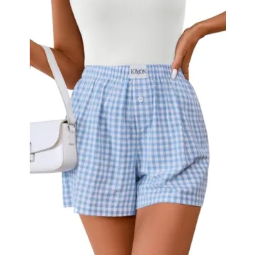 Stylish LOMON Women's Boxer Shorts - Casual Cotton Gingham