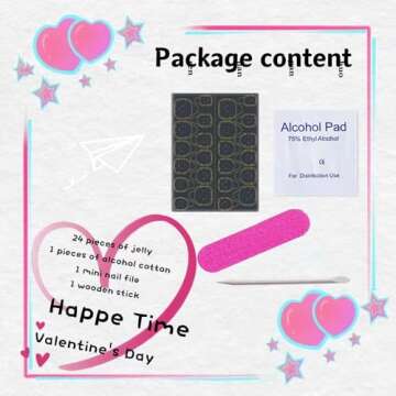 24 Pcs Valentines Press on Nails Short Medium Fake Nails Pink Heart Design Nails Square False Nails French Tip Acrylic Nails Press on Glossy Holiday Glue on Nails Full Cover Stick on Nails for Women