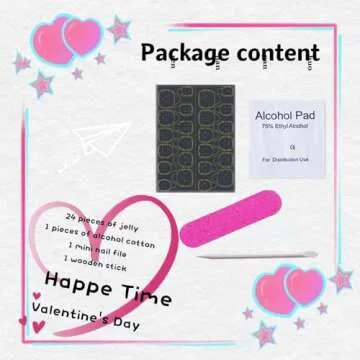 24 Pcs Valentines Press on Nails Short Medium Fake Nails Pink Heart Design Nails Square False Nails French Tip Acrylic Nails Press on Glossy Holiday Glue on Nails Full Cover Stick on Nails for Women