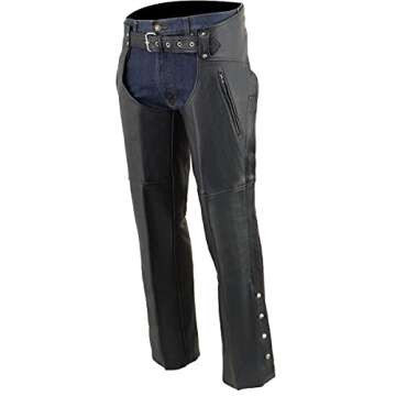 Milwaukee Leather Chaps for Men's Black Prime Leather Zipped Thigh Pocket-Mesh Lined Motorcycle Rider Chap-SH1190 - Large