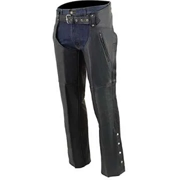Milwaukee Leather Chaps for Men's Black Prime Leather Zipped Thigh Pocket-Mesh Lined Motorcycle Rider Chap-SH1190 - Large