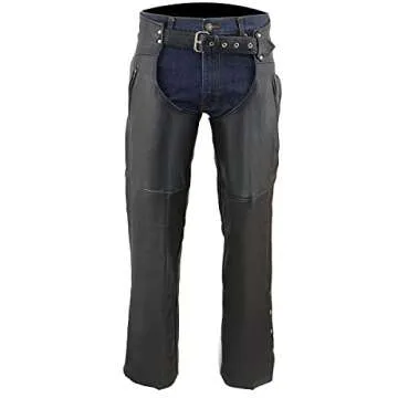 Milwaukee Leather Chaps for Men's Black Prime Leather Zipped Thigh Pocket-Mesh Lined Motorcycle Rider Chap-SH1190 - Large
