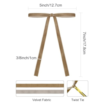 SIMISI 24 Pcs Khaki Velvet Christmas Tree Bows