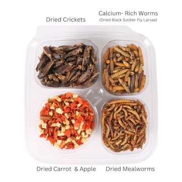 Hedgehog Treat Variety Pack - Healthy Natural Treat Assortment - Dried Mealworms, Dried Black Soldier Fly Larvae, Dried Crickets, Dried Apples & Carrots - Sampler Variety Value Package