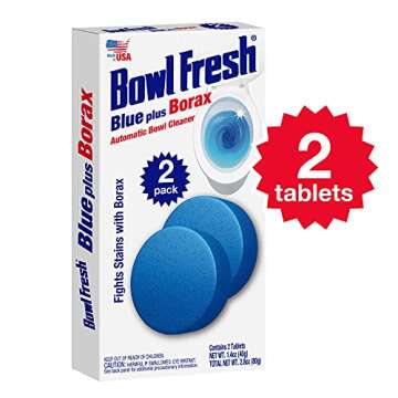 Bowl Fresh Blue plus Borax Automatic Toilet Bowl Cleaner Tablets, Toilet Freshener Tablets with Borax, 2 Count