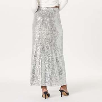 The Drop Women's Adela Sequin Maxi Skirt, Silver, M
