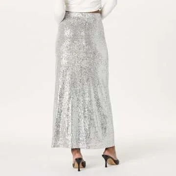 The Drop Women's Adela Sequin Maxi Skirt, Silver, M