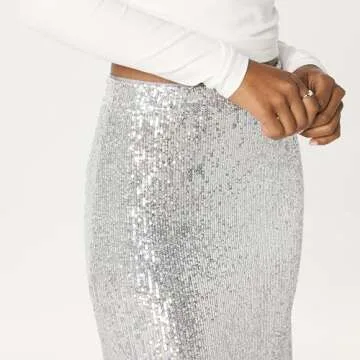The Drop Women's Adela Sequin Maxi Skirt, Silver, M