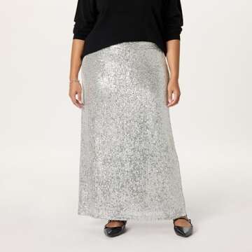 The Drop Women's Adela Sequin Maxi Skirt, Silver, M