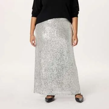 The Drop Women's Adela Sequin Maxi Skirt, Silver, M