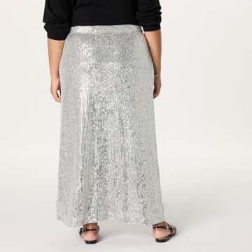 The Drop Women's Adela Sequin Maxi Skirt, Silver, M