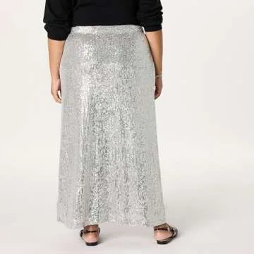 The Drop Women's Adela Sequin Maxi Skirt, Silver, M
