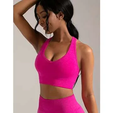 CELER Sports Bras for Women Racerback Chemistry Seamless Workout Yoga Gym Fitness Bra with Removable Pads, Sonic Bloom XS