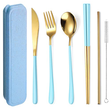 AARAINBOW 6 Pieces 18/8 Stainless Steel Flatware Set Portable Reusable Cutlery Set Travel Utensils S...