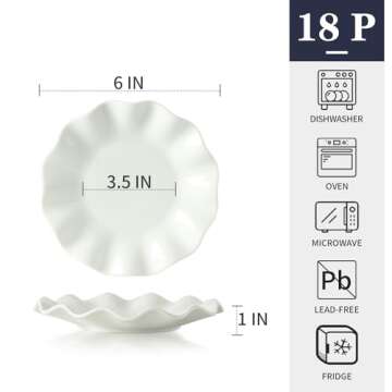6 Inch Porcelain Appetizer Plates Set of 18, Small Dinner Plates, Dessert Salad Plates, White Wave S...