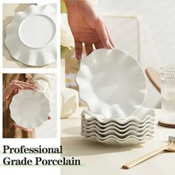 6 Inch Porcelain Appetizer Plates Set of 18, Small Dinner Plates, Dessert Salad Plates, White Wave Shaped Serving Dishes for Cake, Snack, Ice Cream, Waffles, Microwave, Oven, and Dishwasher Safe