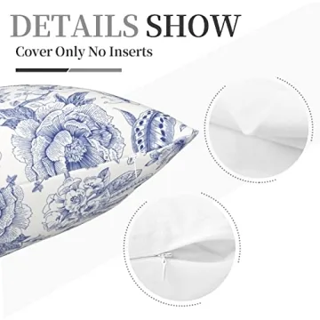 Yinzaishe Blue Floral Pillow Cover for Home Decor