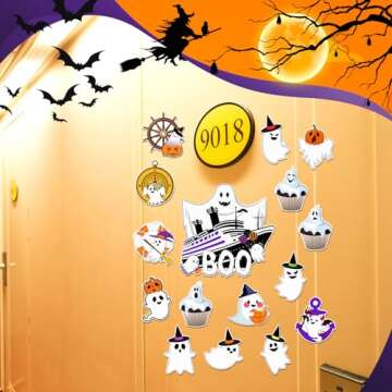 Kanayu 16 Pcs Cruise Door Decorations Halloween Cruise Door Decorations Magnetic Halloween Car Magnets Anchor Life Preserver Pumpkin Bats Ghost Magnets for Carnival Cruise Car Locker (Ghost)