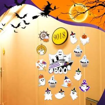 Kanayu 16 Pcs Cruise Door Decorations Halloween Cruise Door Decorations Magnetic Halloween Car Magnets Anchor Life Preserver Pumpkin Bats Ghost Magnets for Carnival Cruise Car Locker (Ghost)