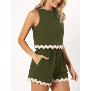 Tankaneo Womens 2 Piece Vacation Outfits Lounge Sets Casual Cropped Tank Tops Shorts Matching Set