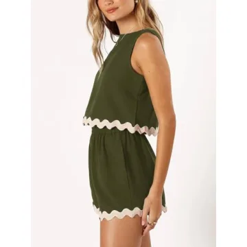 Tankaneo Womens 2 Piece Vacation Outfits Lounge Sets Casual Cropped Tank Tops Shorts Matching Set