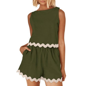 Tankaneo Womens 2 Piece Vacation Outfits Lounge Sets Casual Cropped Tank Tops Shorts Matching Set