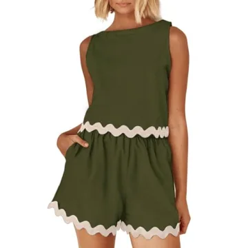 Tankaneo Womens 2 Piece Vacation Outfits Lounge Sets Casual Cropped Tank Tops Shorts Matching Set