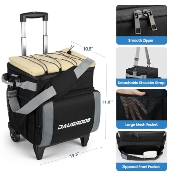 DAUSROOB Insulated Rolling Cooler Bag for Outdoor Adventures
