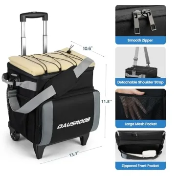 DAUSROOB Insulated Rolling Cooler Bag for Outdoor Adventures