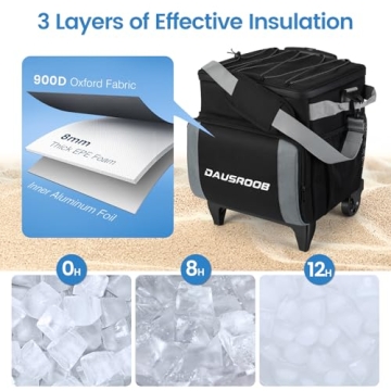 DAUSROOB Insulated Rolling Cooler Bag for Outdoor Adventures