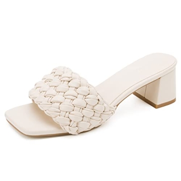 Greatonu Women's Braided Sandals with Block Heel Square Open Toe Mules Heels Summer Dressy Shoes for...
