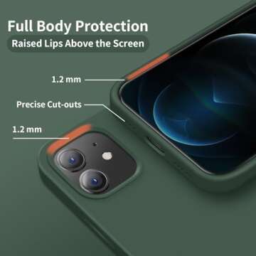 Cordking Designed for iPhone 12 Case, Designed for iPhone 12 Pro Case, Silicone Shockproof Phone Case with [Soft Anti-Scratch Microfiber Lining] 6.1 inch, Alpine Green