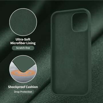 Cordking Designed for iPhone 12 Case, Designed for iPhone 12 Pro Case, Silicone Shockproof Phone Case with [Soft Anti-Scratch Microfiber Lining] 6.1 inch, Alpine Green