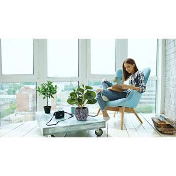 AlphaAcc Artificial Plants Real Looking and Touching Fake Plant Evergreen Plastic Fiddle Leaf Fig Plant with Rustic Black Cement Planter for Housewarming Office Desk Decor