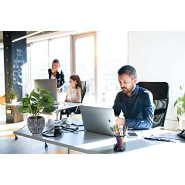 AlphaAcc Artificial Plants Real Looking and Touching Fake Plant Evergreen Plastic Fiddle Leaf Fig Plant with Rustic Black Cement Planter for Housewarming Office Desk Decor